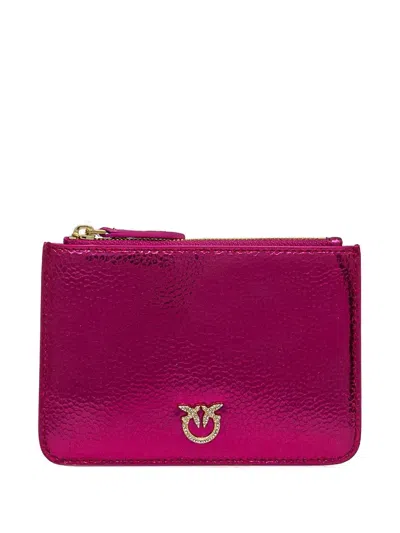 Pinko Metallic-finish Leather Wallet In Rosa