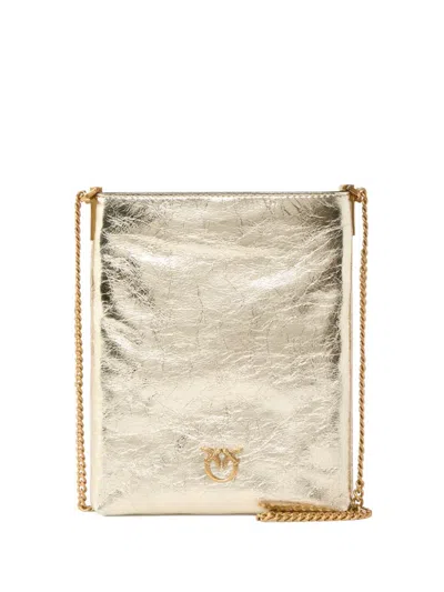 Pinko Metallic-finish Mini Clutch Bag In Yellow