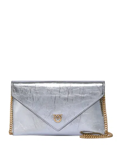 Pinko Metallic Flap Chain Clutch In Gray