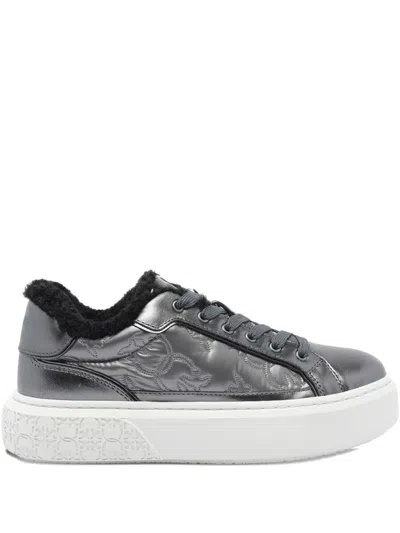 Pinko Metallic Fur-lined Sneakers In Gray