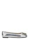 Pinko Metallic Nappa Leather Ballerinas In Grey