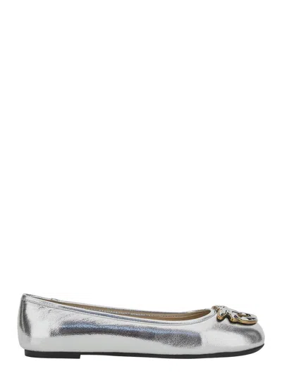 PINKO METALLIC 'GIOIA 03' BALLET SHOES WITH LOVE BIRDS DIAMOND CUT LOGO ON THE FRONT IN LAMINATED LEATHER 