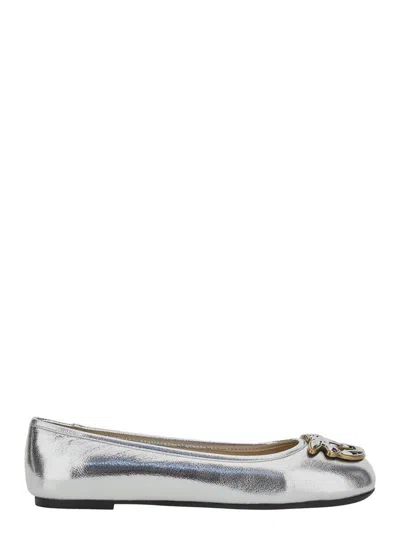 PINKO METALLIC 'GIOIA 03' BALLET SHOES WITH LOVE BIRDS DIAMOND CUT LOGO ON THE FRONT IN LAMINATED LEATHER 