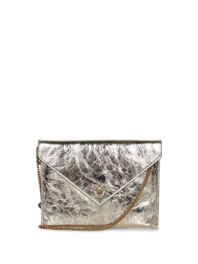 Pinko Metallic Gold Flatpochette In Silver