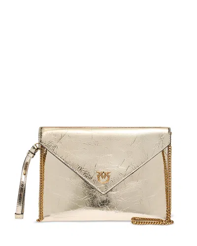 Pinko Metallic Leather Envelope Purse In Gold