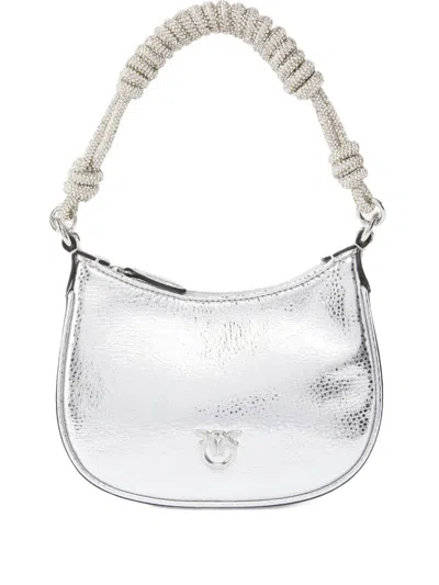 Pinko Metallic Leather Shoulder Bag In Gray