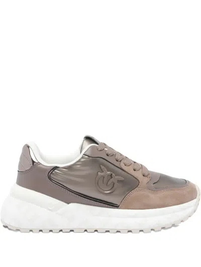 Pinko Metallic-panel Chunky-sole Sneakers In Brown