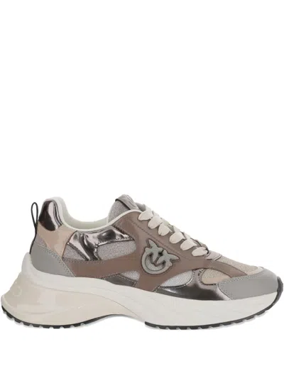 Pinko Metallic-panel Lace-up Sneakers In Brown