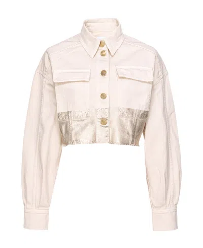 Pinko Metallic Panelled Denim Jacket In Pink