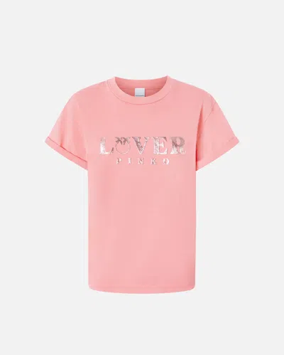 Pinko Metallic Print T-shirt On The Front In Corail Ensoleillé