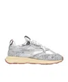 Pinko Silver Glittery Laminated Sneakers In Silver