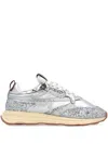 Pinko Silver Glittery Laminated Sneakers In Silver