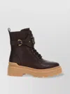 Pinko Logo Plaque Combat Boots In Braun