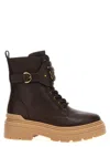 Pinko Leather Combat Boots With Branded Front Strap