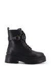 Pinko Chunky Platform Black Leather Boots With Decorative Buckle In Black