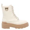 Pinko Ankle-high Leather Boots With Gold Hardware Detail In White