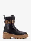 Pinko Leather Combat Boots With Branded Front Stretch Ribbon In Black