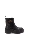 Pinko Leather Booties With Love Birds Logo In Black