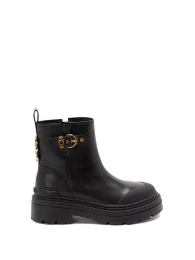 Pinko Buckle-detail Side-zip Boots In Black