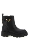 Pinko Leather Booties With Love Birds Logo In Black