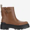 Pinko Buckle-detail Logo-plaque Ankle Boots In Brown