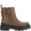 Pinko Buckle-detail Logo-plaque Ankle Boots In Brown