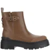 Pinko Buckle-detail Logo-plaque Ankle Boots In Brown