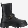 Pinko Rounded Toe Black Leather Ankle Boots With Front Strap In Black