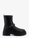Pinko Rounded Toe Black Leather Ankle Boots With Front Strap In Black