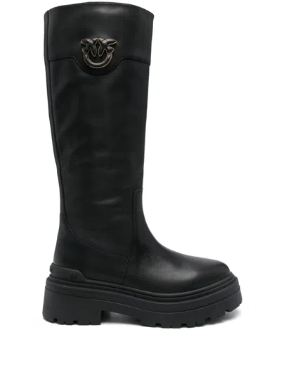 Pinko Mia Boot Calf Leather In Black