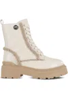 Pinko Mia Lace-up Teddy-trimmed Boots In White