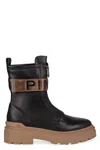 Pinko Stretch Leather Biker Lace-up With Gold Buckle In Black