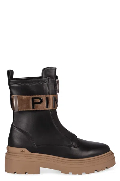 PINKO MIA LEATHER COMBAT BOOTS