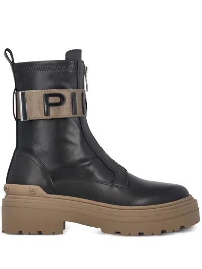 Pinko Mia Logo-strap Ankle Boots In Black