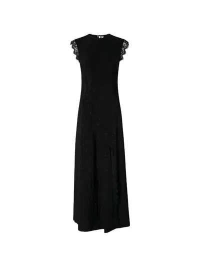Pinko Lace-trim Jacquard-pattern Midi Dress In Black