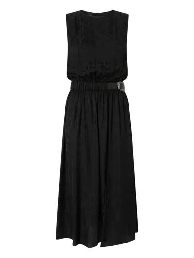 Pinko Midi Dress Belted Waist Round Neckline In Black