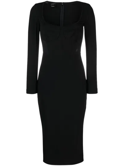 Pinko Long-sleeve Corset-detail Mididress In Black