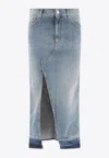 Pinko Blue Skirt With Split On The Front And Logo Patch On The Back In Blue