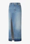 Pinko Blue Skirt With Split On The Front And Logo Patch On The Back In Light Blue