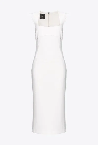 Pinko Crepe Cap-sleeve Midi Dress In Weiss