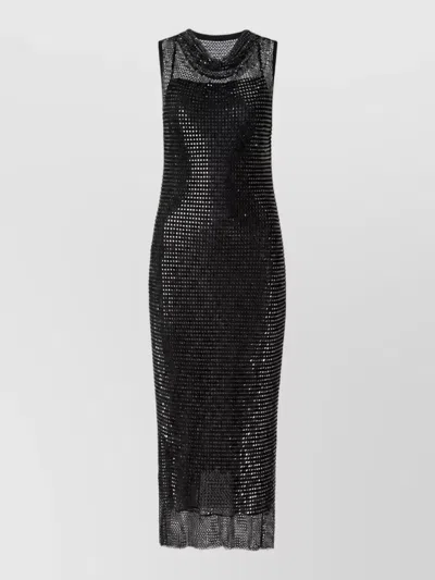 Pinko Crystal-embellished Mesh-knit Midi Dress In Brown