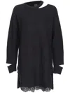 Pinko Black Short Dress With Cut-out Details In Cashmere Blend Woman In Black