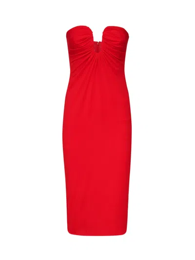 Pinko Midi Evening Dress With Shaped Neckline In Red