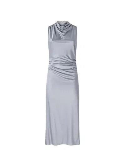 Pinko Midi Sheath Dress With Draped Neck In Gray