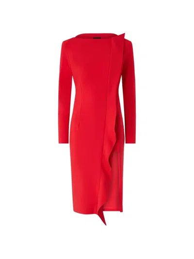 Pinko Midi Sheath Dress With Ruffle And Open Back In Red