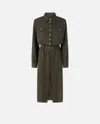 Pinko Midi Shirt Dress With Belt And Breast Pockets In Green-greyish
