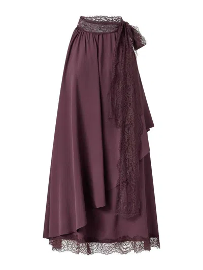 Pinko Midi Skirt In Eggplant With Lace Detail In Purple