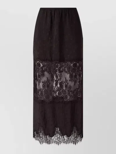 Pinko Midi Skirt Sheer Panel Lace Trim In Brown