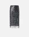 Pinko Pencil Skirt With Sequins And Crystals In Black