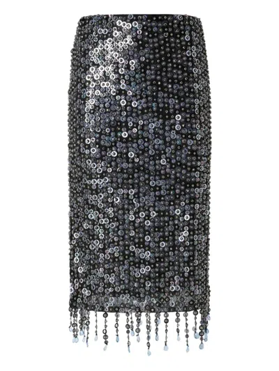 Pinko Midi Skirt With Shimmering Sequins In Gray